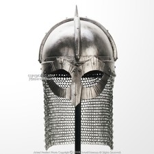 Functional Viking Gjermundbu Helmet 16G Steel with Chainmail Coif Leather Liner