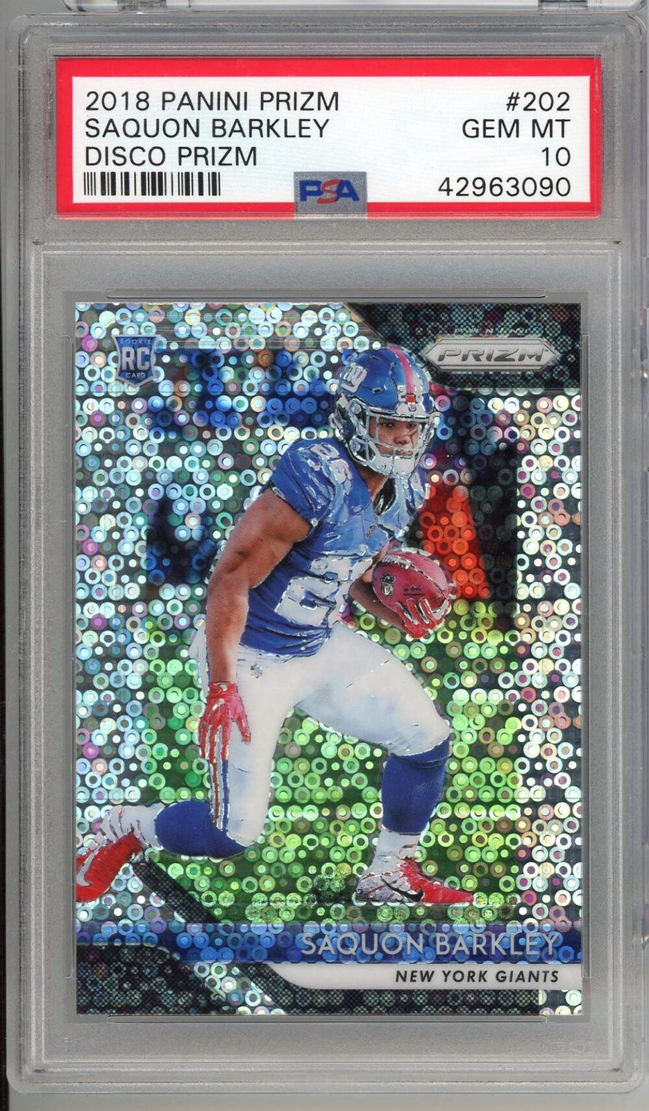 Graded 2018 Panini Prizm Disco Prizm Saquon Barkley #202 Rookie RC Card PSA 10