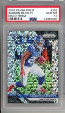 Graded 2018 Panini Prizm Disco Prizm Saquon Barkley #202 Rookie RC Card PSA 10. rookie card picture