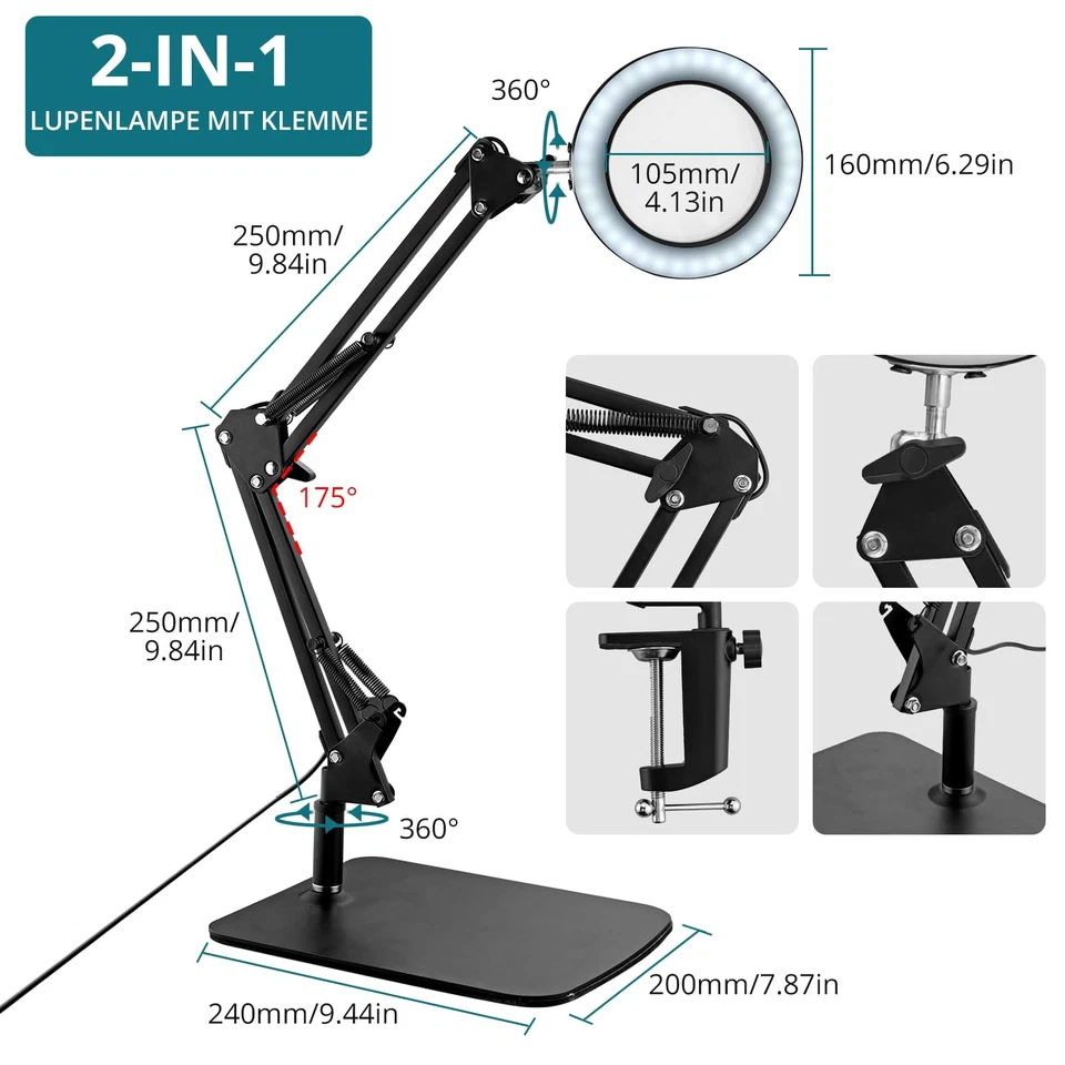 Lupenleuchte 8mal 72 LED Arbeitsleuchte Lupenlampe mit Standfuß Tischlampe. - Bild 3 von 4
