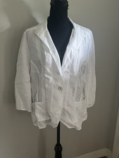Chicos Women  s Lightweight White Button-Front 100 Linen Blazer Size 2/L