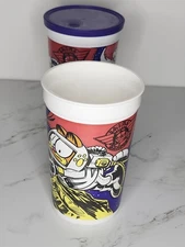(2) Vintage Garfield Space Explorer Cup w/ Lid – 1980s Cartoon Promo Collectible