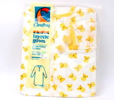 Vintage Carter's yellow teddy bear print gown 70's layette Made in USA New