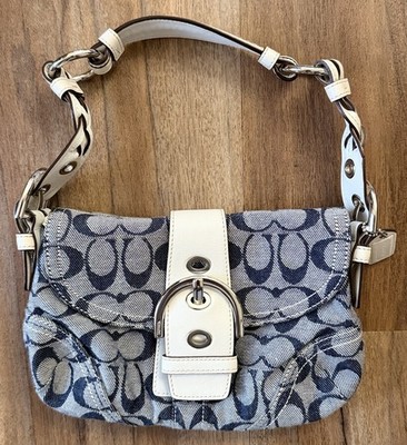 RARE Coach Soho Denim Flap Bag White Leather Trim Y2K Vintage