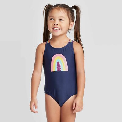 Toddler Girls' Cat Jack Rainbow Elastic Strap One Piece Swimsuit