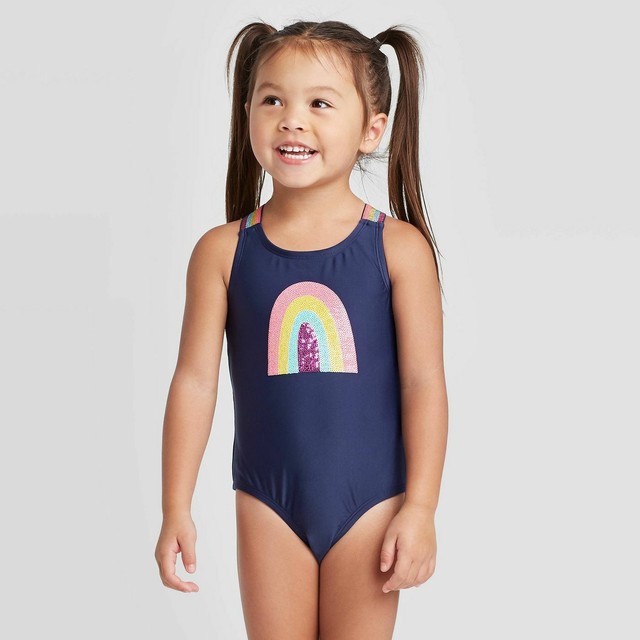 Toddler Girls Cat Jack Rainbow Elastic Strap One Piece Swimsuit Navy 18m 0 For Sale Online Ebay
