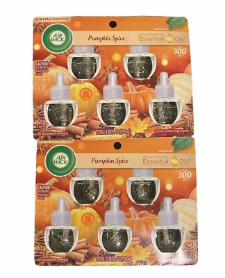 2 Packs Air Wick Pumpkin Spice Plug in Scented Oil Refill 10 Refills Total