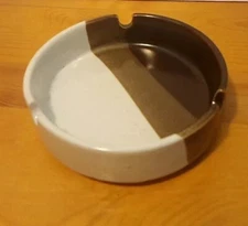 Vtg Ashtray Pottery 1970s Brown Grey Striped 5 In Wide Mid Century Modern Euc