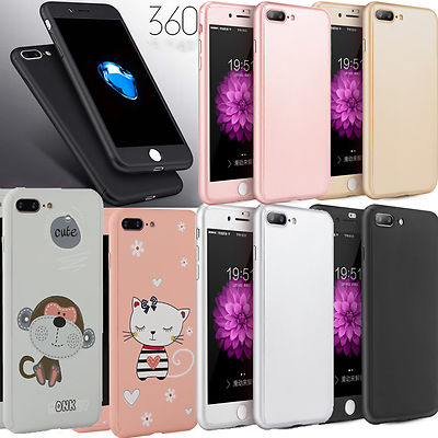 For Apple iPhone 7 7 Plus Hybrid 360° Shockproof Slim Hard case + Tempered Glass