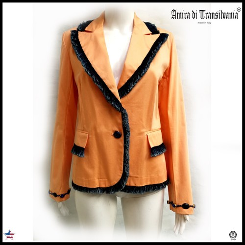 elengant luxury fashion woman jacket spring orange embroidered fringes - Picture 2 of 24