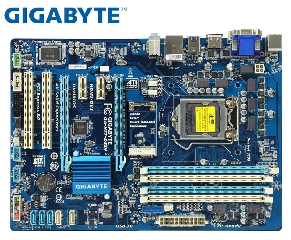 LGA 1155 Gigabyte GA-H77-DS3H Motherboard 4*DDR3 RAM USB 3.0 VGA.