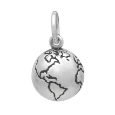 The Planet Earth Globe World 3D 925 Solid Sterling Silver Charm MADE IN USA