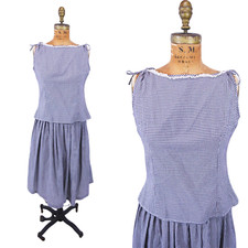 Vintage 50s Checkered Summer Set Black Top Full Skirt W 25"