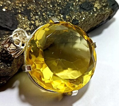 Natural Round Cut Yellow Citrine 925 Solid Sterling Silver Pendant 94.05 Ct Gem