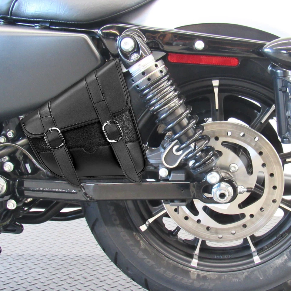 PU Leather Motorcycle Saddle Bag Tool Bag For Softail Sportster 883 Dyna Yamaha - Image 2 of 4