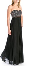 AQUA ~Black Chiffon Sequins Strapless Sweetheart Cut-Out Formal Gown 6 NEW $288