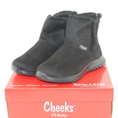 CHEEKS Women pull on sport boots shoes multiple sizes black faux suede upper NEW