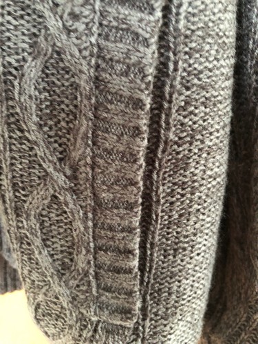 MENS XL Cable Knit Grey Polar Fleece Lined zip up Fisherman's CARDIGAN JACKET - Picture 4 of 6