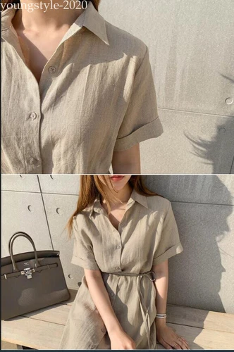 Lady Summer Casual Button-Down Shirt Dress Cotton Linen Long Tunic Beach Kaftan - Bild 8 von 19