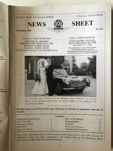Austin Martin Owners Club News Sheet Sept 2001 #631 221D - Imagen 2 de 2