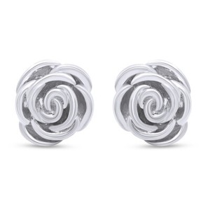 Authentic Gorgeous Dimensional Rose Post Earrings 14K White Gold Plated Sterling Silver