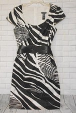 Bisou Bisou Womens Black White Striped Sz 8 P Cap Sleeve Belted  Dress Babydoll