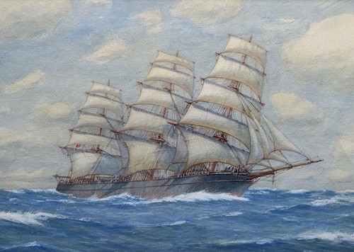 Pintura acuarela de colección de posguerra marina paisaje marino c1960 - Imagen 3 de 10