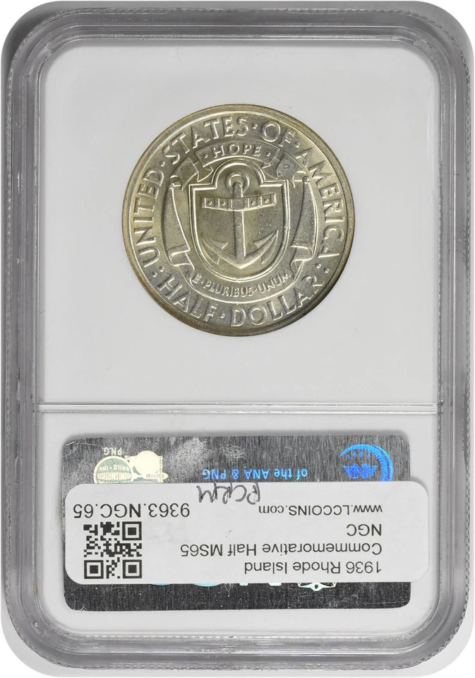 Rhode Island Commemorative Silver Half 1936-P MS65 NGC - Image 2 of 2