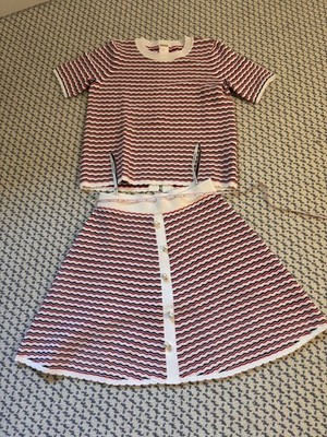 ADAM LIPPES Faux Pearl Tweed Skirt shirt red white blue matching set NWOT $986