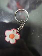 White Flower With Pink Background Keychain