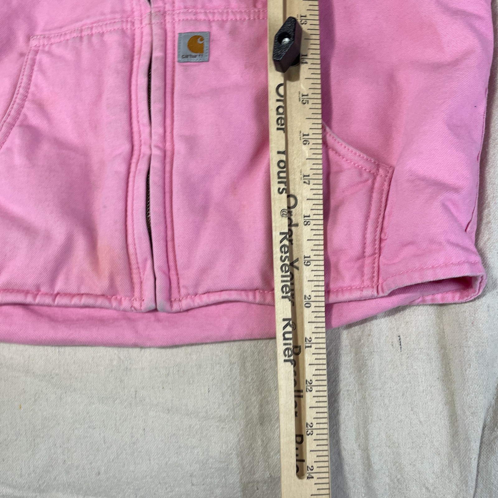 Carhartt Hooded Work Jacket Girls Medium M 10-12 Pink Sherpa Canvas Full Zip USA thumbnail 13