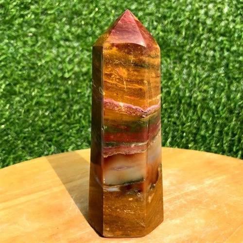 320g Natural Ocean Jasper Obelisk Crystal Wand Point Energy Healing Reiki