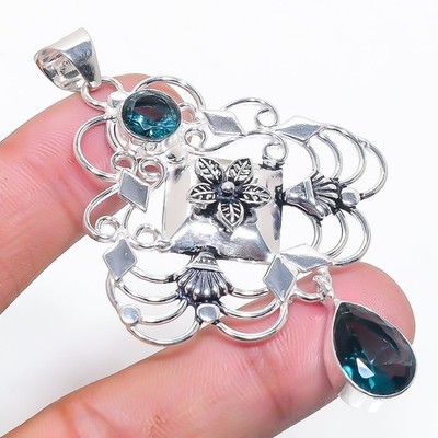 London Blautopas Edelstein handgefertigt 925 Sterlingsilber Schmuck Anhänger ...
