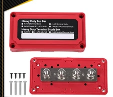 Heavy Duty 4 Way Bus Bar/Power Distribution Box Terminal Studs 300A 48V DC Red