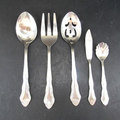 Hanford Forge Stainless Steel Serve Ware Floral Design Set of 5 Pieces