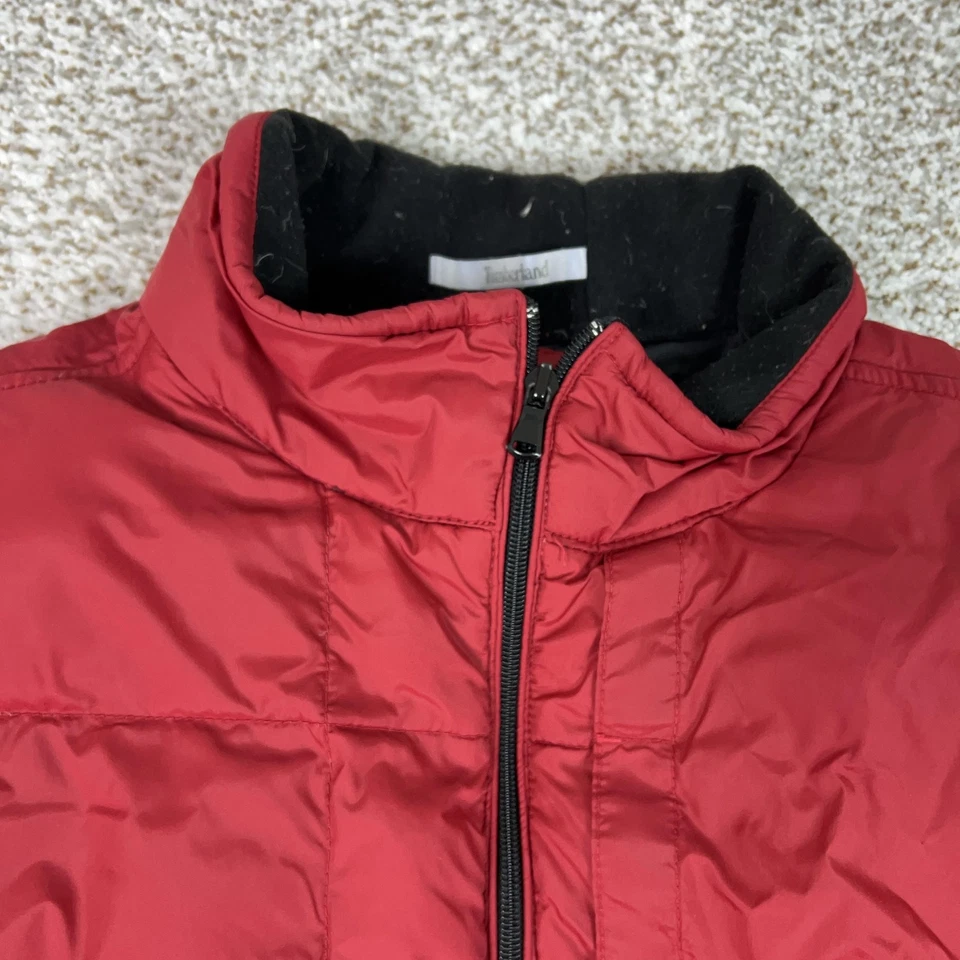 Timberland Jacket Mens XL Red Down Puffer Quilted Hooded Winter Warm Coat Parka - Image 4 of 4