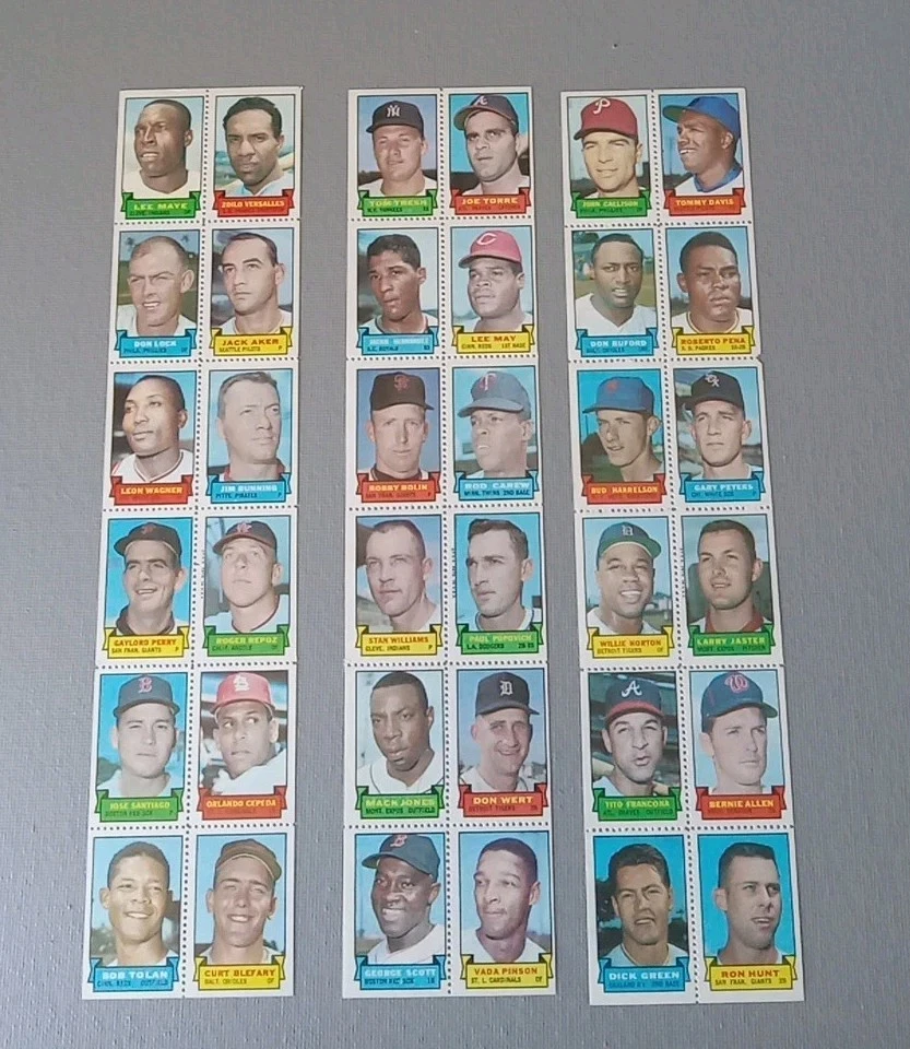 1969 Topps Baseball Stamps 12 Panel Vertical Lot Of 14 168 Stamps No Duplicates - Image 4 of 4