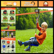 65ft Zip Line Slackline Kit for Kids Adults - Ninja Course, Pulley, Tree Prote