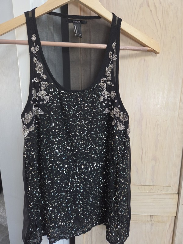 Forever 21 Tank Top Blouse Sleeveless Black/Gold/Green Sequin Women's Sz. S NWOT