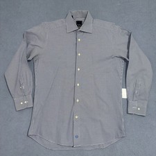 David Donahue Button Up Dress Shirt Gingham Long Sleeve Blue White Mens Sz 15.5