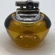 Vintage Yellow Orb Viking Glass MCM Table Lighter 2 1/2" x 2 1/2"