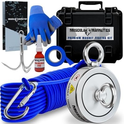 Magnet Fishing Kit 1325 lb Double Sided Neodymium N52 100ft Rope Grappling Hook