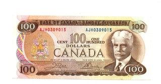 100 DOLLARS VERY FINE EXTRA FINE BANKNOTE FROM CANADA 1975 PICK 91 RARE