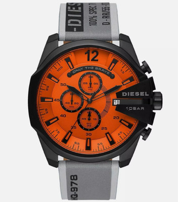 Diesel DZ4535 Mega Chief Chronograph Grau Edelstahl Orange Zifferblatt Herrenuhr