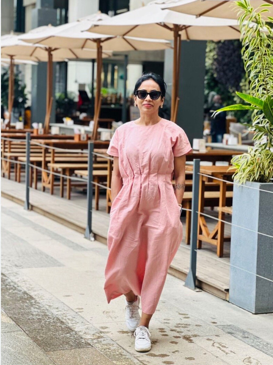 ZARA NEW WOMAN SS25 PLEATED MIDI DRESS PINK ZW COLL. LINEN BLEND  4333/041_S,XL | eBay