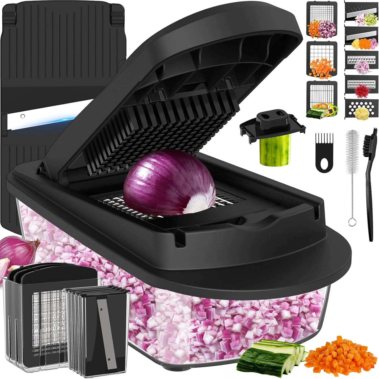 8 Blade All-In-1 Vegetable Chopper Mandoline Slicer with Container, Food Chopper