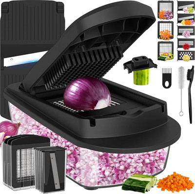 8 Blade All-In-1 Vegetable Chopper Mandoline Slicer with Container, Food Chopper