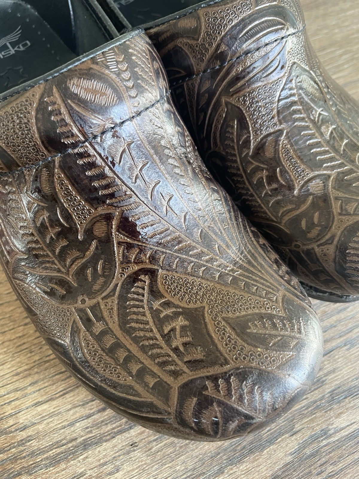 Dansko Brown Patterned Embossed Clogs Work Shoes … - image 4