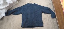 VTN Aran Crafts Men's Blue Gray Cable-Knit Wool Pullover Sweater Size L
