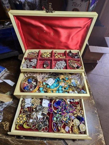 Vintage 1950s-60s Costume Jewelry Collection in 3-Tier Farrington Texol Case